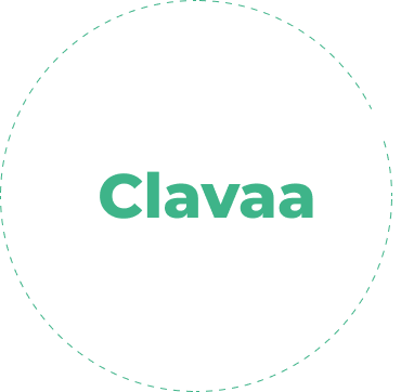 The image features the word Clavaa in green centered within a dashed circle.