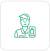 A green line icon depicting a man holding a phone in his hand.