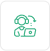 A green icon depicting a person seated at a computer, symbolizing digital engagement or remote work.