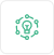 A green light bulb icon displayed on a white square background, symbolizing ideas or energy efficiency.