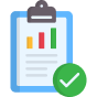 Checklist icon featuring a green tick and a check mark, symbolizing completed tasks and organization.