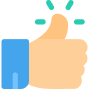 Thumbs up icon featuring a hand wearing a blue shirt, symbolizing approval and positivity.